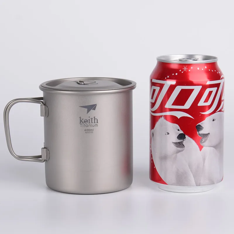 400ml Ti3203 Keith наружные титановые кружки для воды со складными ручками, титановые крышки, посуда для напитков, походные чашки, Ультралегкая кружка для путешествий 220 мл-900 мл - Цвет: 400ml Ti3203