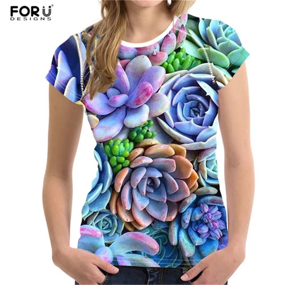 FORUDESIGNS/брендовая футболка для женщин, летняя футболка с суккулентом, женские футболки, женская футболка s Camiseta Feminina Lady