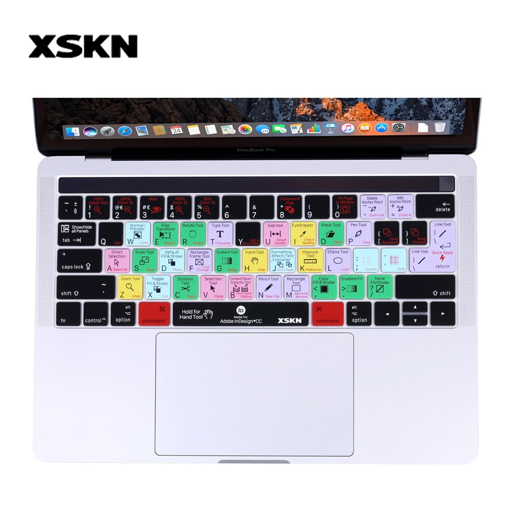 Чехол XSKN для клавиатуры Adobe Indesign сенсорной панели Macbook 13 15 A1706 A1707 (выпуск 2016 года)