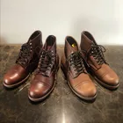 Ботильоны мужские с круглым носком, винтажные мотоциклетные ботинки Goodyear, Натуральная Воловья кожа, классические, красные