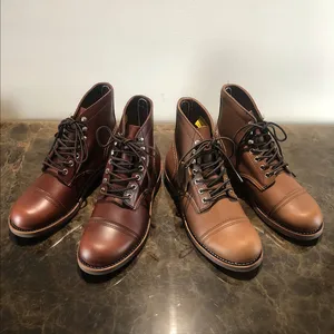 Ботильоны мужские с круглым носком, винтажные мотоциклетные ботинки Goodyear, Натуральная Воловья кожа, классические, красные