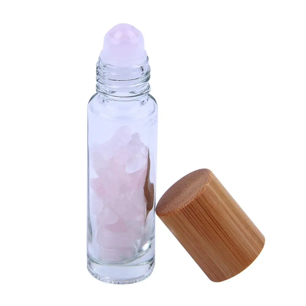 Rose Quartz Yaye 10 шт. Натуральные полудрагоценные камни эфирные масла роликовые бутылки прозрачное стекло с бамбуковой крышкой крышки 10 мл - Цвет: Rose Quartz