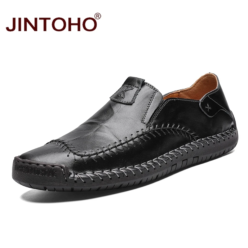 Мужская обувь JINTOHO из натуральной кожи без шнуровки модные мужские туфли