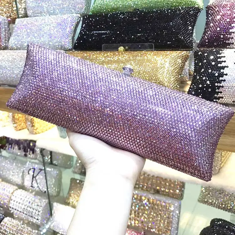 purple 14 цветов, роскошный модный вечерний клатч с кристаллами, Блестящий Золотой Длинный дизайнерский кошелек для свадебной вечеринки, сумка для банкета - Цвет: purple