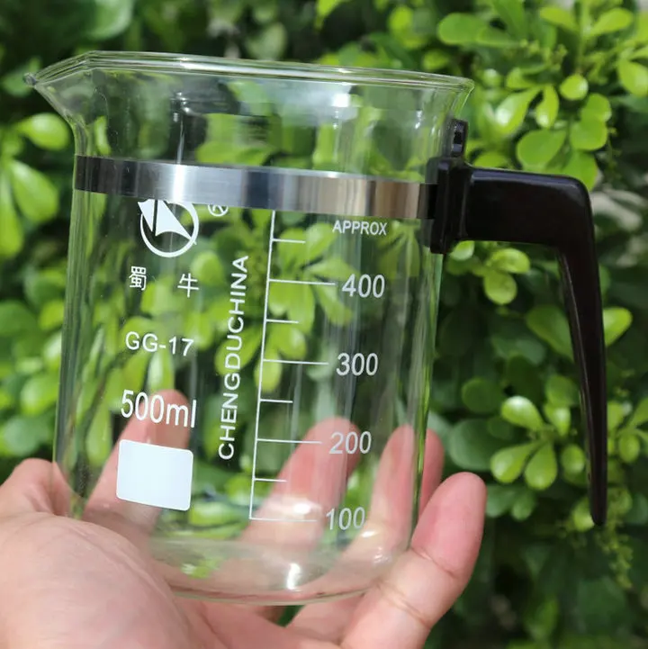 Стеклянный стакан с пластиковой ручкой 1 шт./лот 500/800/1000 мл|beaker with handle|glass beakerlaboratory