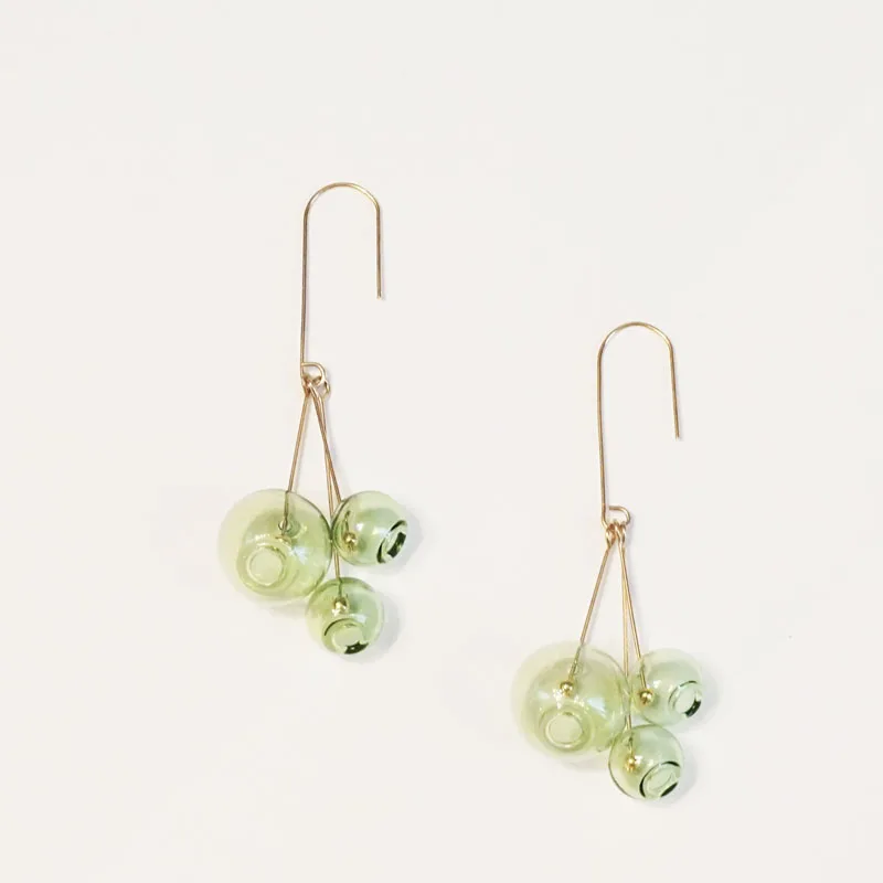 green Cos Store Fresh Green Bubble Hook Earrings For Women Summer Style Glass Ball Dangle Earrings Korean Drop Earrings Femme - Окраска металла: green