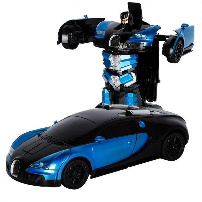 Blue 2,4G трансформация Bugatti Индукционная деформация RC Автомобили RC пульт дистанционного управления деформационная машина в светильник игрушечный Электрический робот - Цвет: Blue