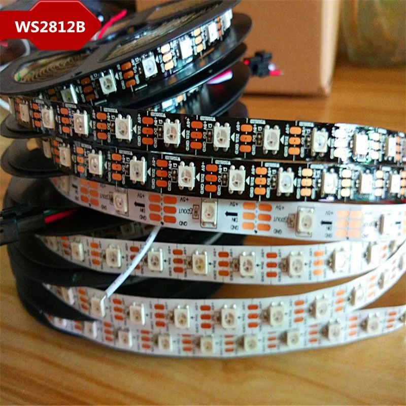 WS2812 IC 1 м-5 м WS2812B Smart led пикселей полосы, черный/белый печатных плат, 30/60/144 светодиодов/m; WS2812B/м 30/60/144 пикселей, IP30/IP65/IP67 DC5V