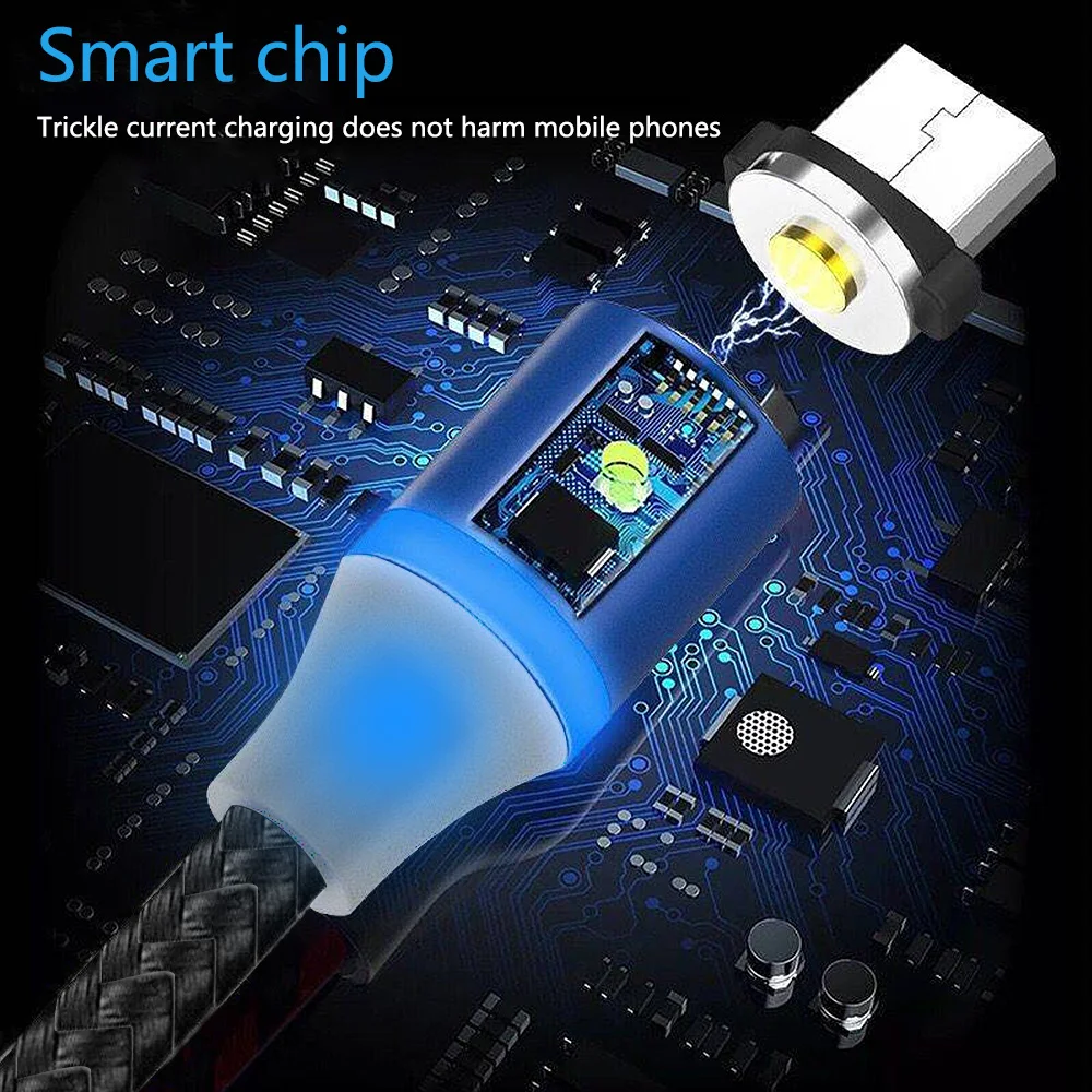 FBYEG Магнитный светодиодный кабель Micro usb type C телефонный кабель для iphone X Xr Max Xs 1 м 2 м 2A Быстрая зарядка Магнитный зарядный кабель