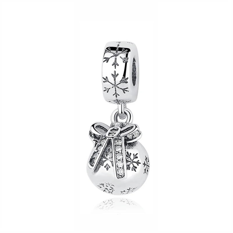 Snowflake Bauble Аутентичные 925 Серебряный Бисер Очарование Праздник Рождественская елка Санта талисманы в виде северного оленя Fit Pandora Браслеты Женские DIY ювелирные изделия - Цвет: Snowflake Bauble