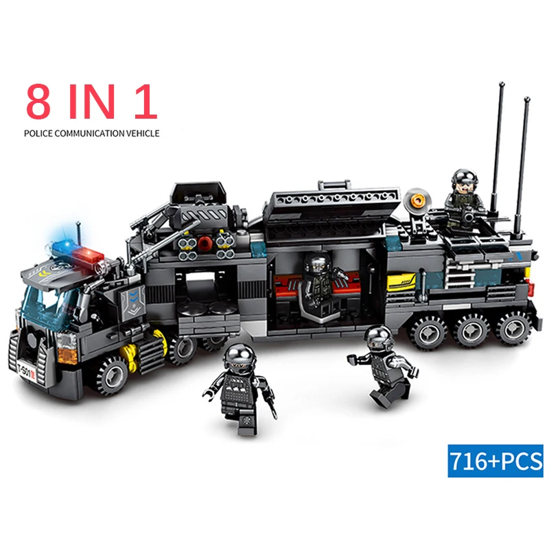 716 шт. конструктор игрушки 8 в 1 SWAT Legoings полицейская игрушка самолет PoliceCar DIY модель