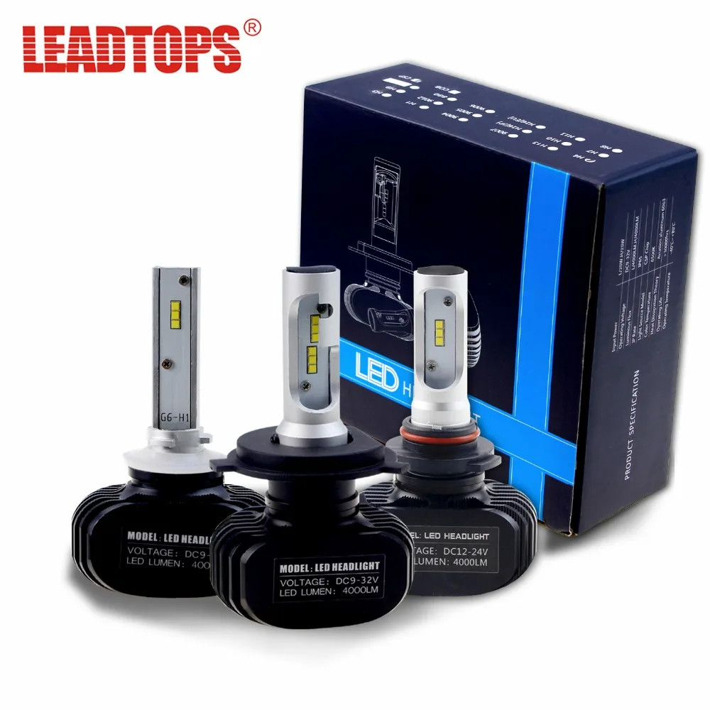 Leadtops H7 H4 H11 H1 H13 9005 9006 9007 водить автомобиль Фары для авто 50 Вт 8000LM/пара 6000 К налобный