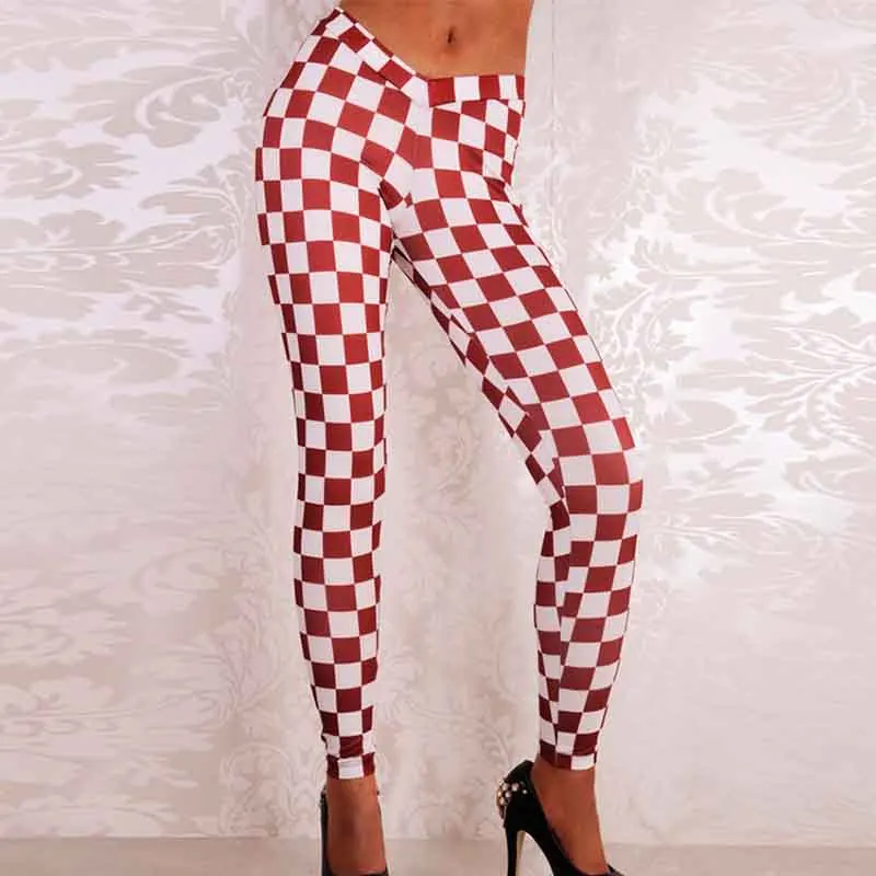 2019 Female Fitness Leggings Women Spring Fall Print Plaid Leggings Lady Sexy Slim Wave Print Pencil Pants Women’s Leggins