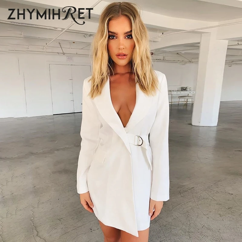 ZHYMIHRET белый блейзер с v образным вырезом Женский Длинный Feminino верхняя одежда