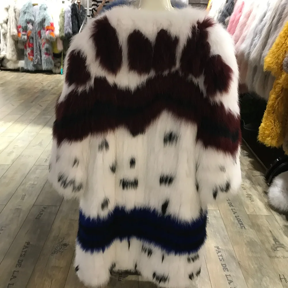 Женское длинное пальто из лисьего меха трикотажное | Женская одежда