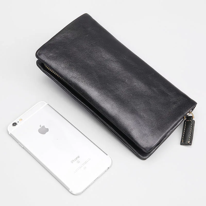 Мужской длинный кошелек на молнии AETOO модный повседневный бумажник из воловьей