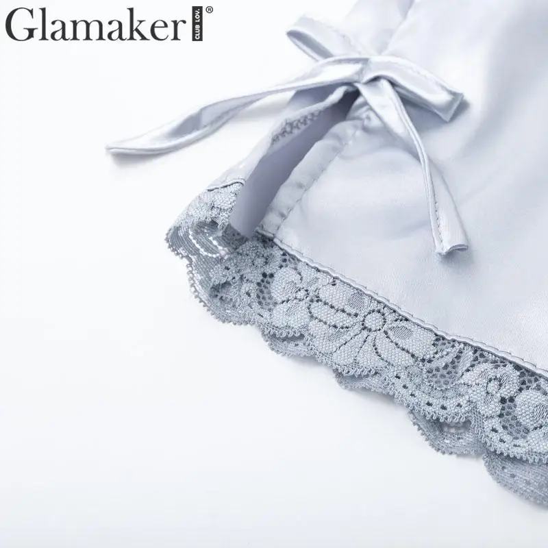 Glamaker/комплект из двух предметов, атласная пижама, Женский пижамный комплект, кружевная сексуальная пижама, женская пижама для сна и отдыха, прохладная летняя одежда для сна, домашняя одежда