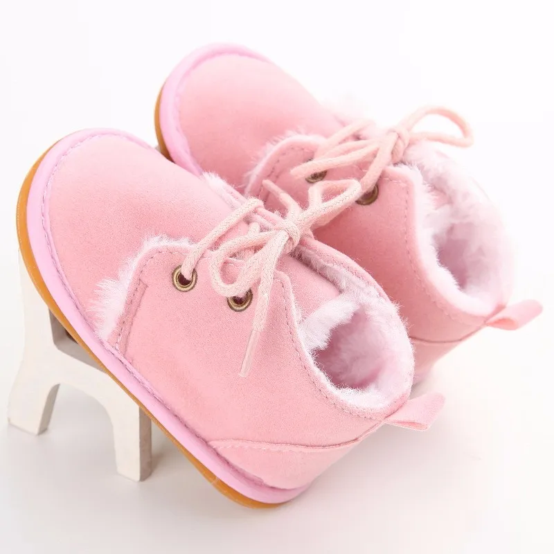 

2019 hot sale Super Warm Suede PU with Fur Newborn Baby boot toddler Girl boy First Walkers shoes lace-up Plush boots