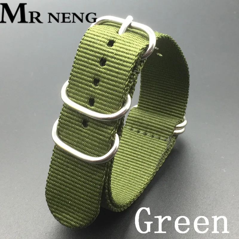 Green MR NENG сверхмощный Зеленый Нейлоновый Ремешок 18 мм 20 мм 22 мм 24 мм нейлоновый ремешок для часов NATO ремешок черный зулу ремешок для часов 5 кольцо Пряжка - Цвет ремешка: Green
