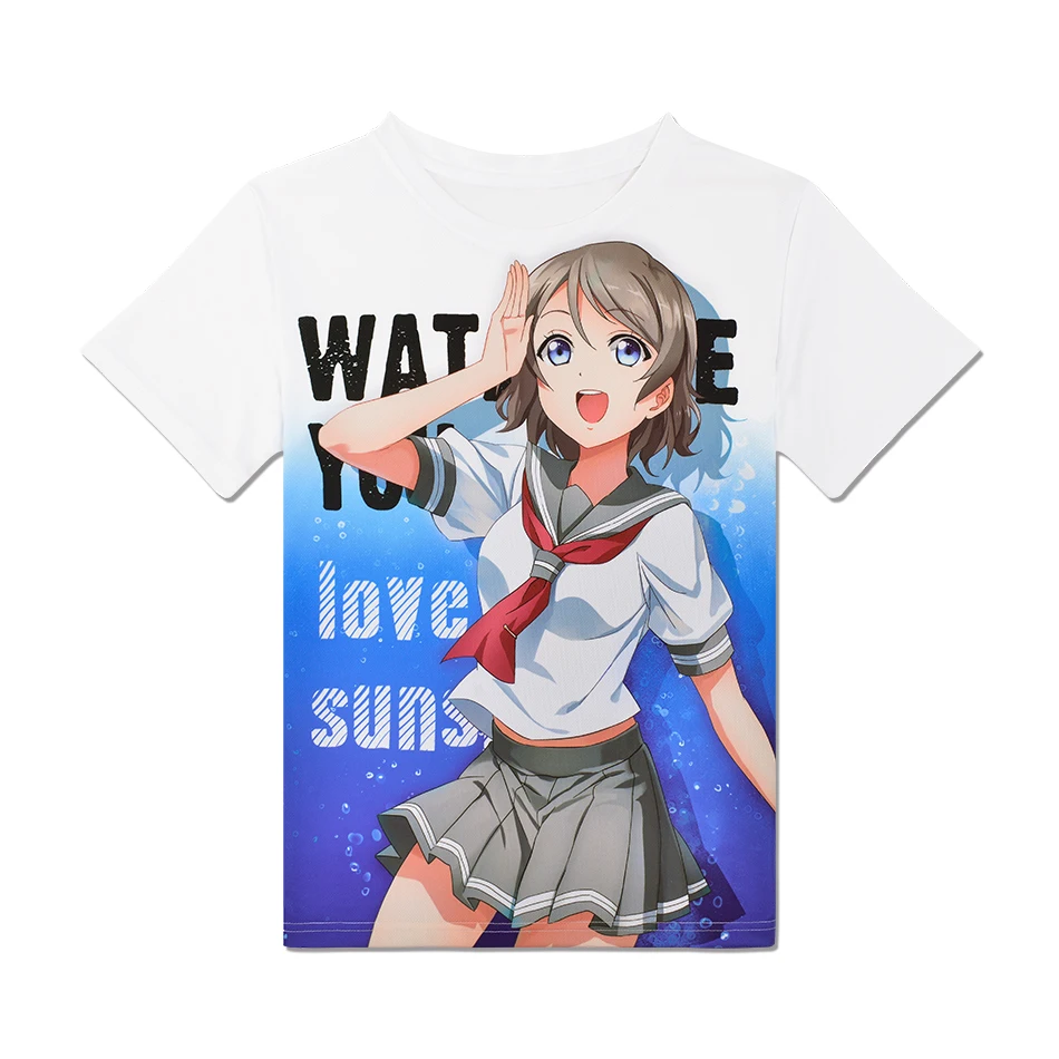 Аниме lovelive Косплей Aqours Милая Студенческая футболка с коротким рукавом и круглым