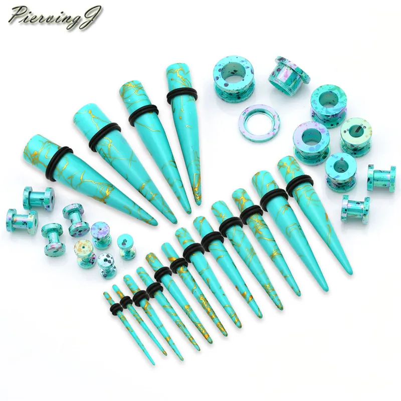 Aqua set Piercingj 32 шт./компл. горячей акриловый уха датчика конус и пробка растяжения Наборы тоннель для расширения, бижутерия для пирсинга, 12G-00 г - Окраска металла: Aqua set