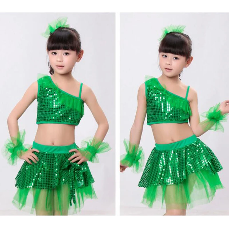 Платье для танцев девочек с блестками в стиле джаз детский комплект одежды