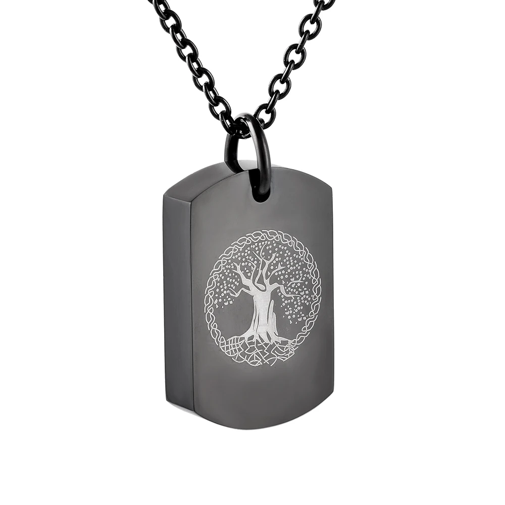 

IJD9802 Tree of Life Square Stainless Steel Cremation Keepsake Necklace for Ashes Urn Memorial Souvenir Pendant Jewelry