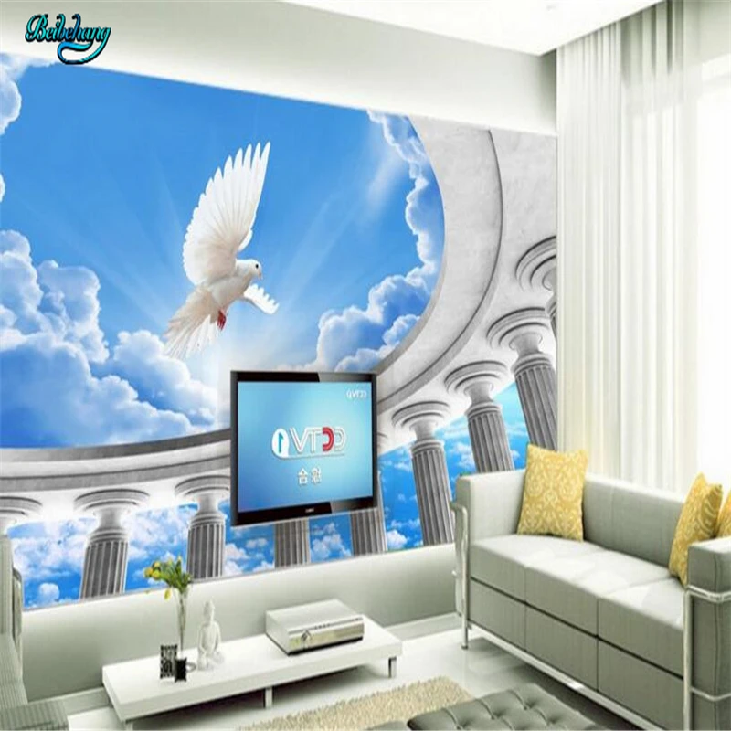 

beibehang Large Custom Wallpaper Sky Shrine Peaceful Roman Pole Ultra Clear 3D Stereo TV Background Living Room Wall