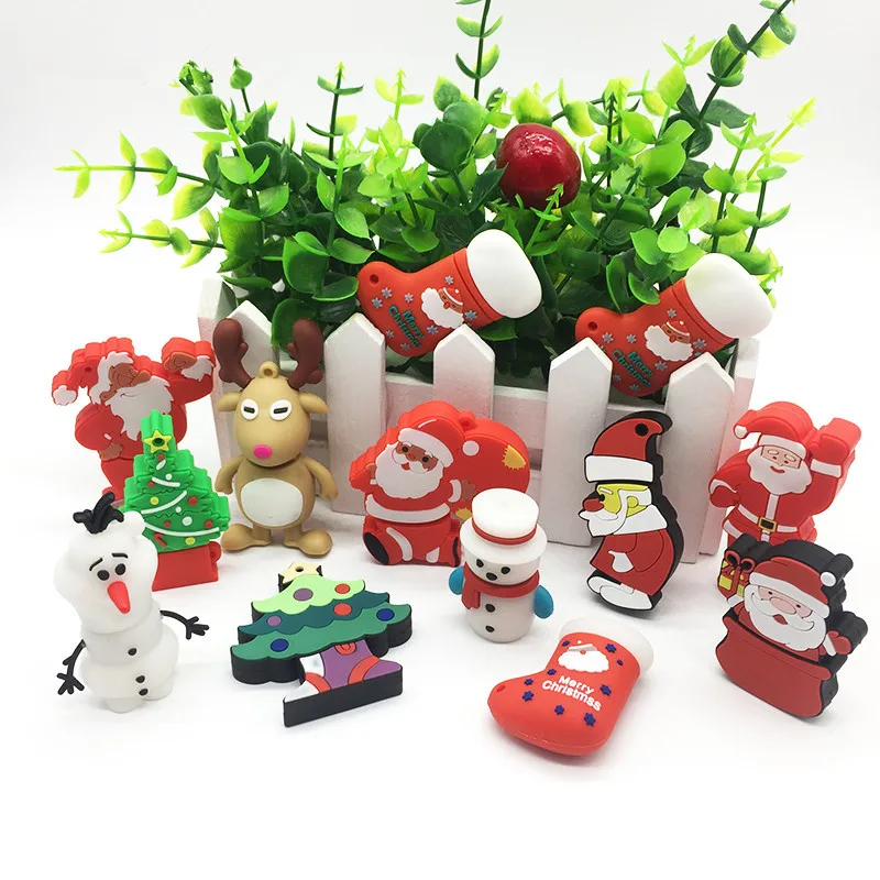 USB флеш-накопитель 128 ГБ мультяшный usb-кабель с Санта-Клаусом 2,0 4 ГБ 8 ГБ 16 ГБ 32 ГБ 64 ГБ Рождественская серия Флешка карта памяти, Флеш накопитель в подарок