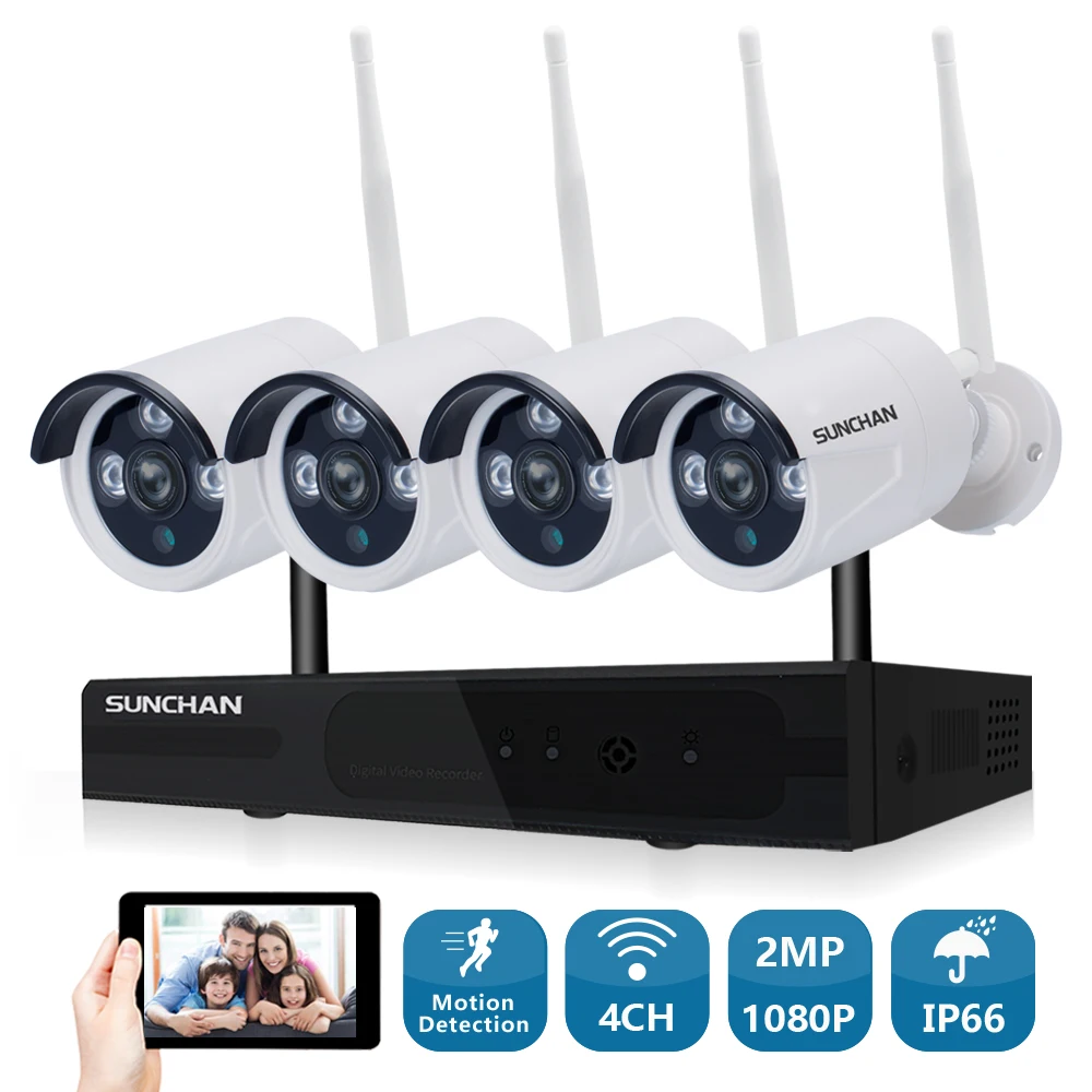 SunChan Full HD беспроводная камера безопасности Система 4CH 1080 P ip наблюдения система 4
