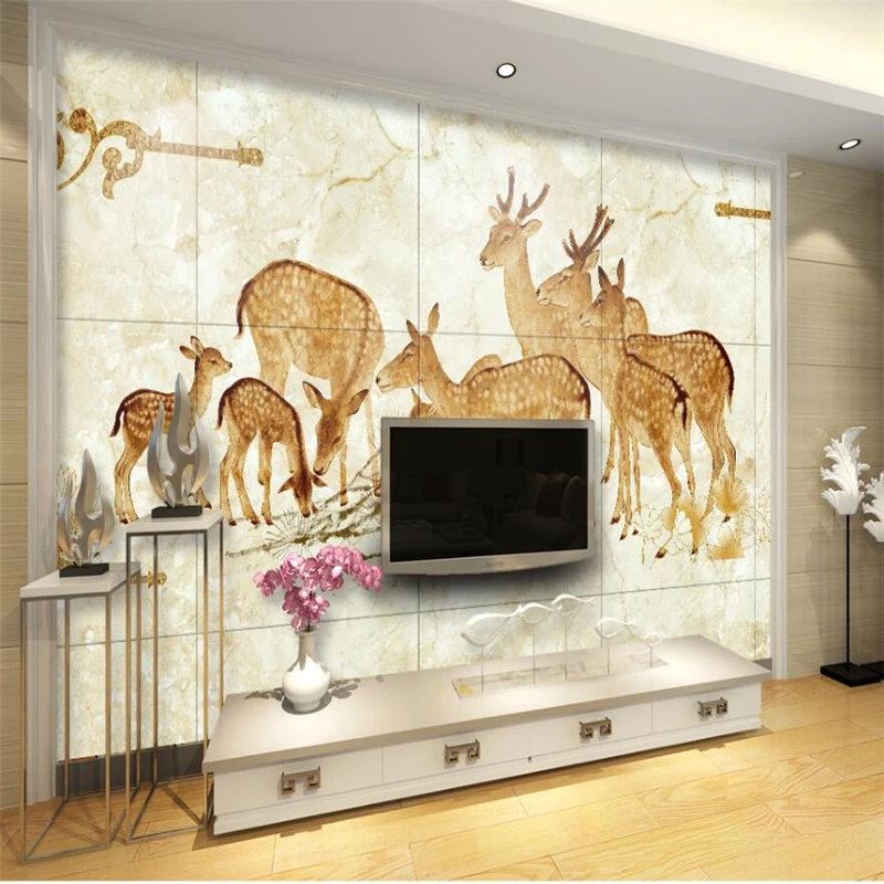Скандинавский фон для телевизора с мраморной мозаикой wellyu в виде оленя большие