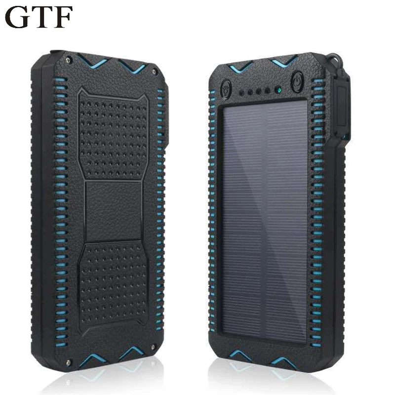 Портативное зарядное устройство GTF на солнечной батарее, водонепроницаемое, двойной USB, 12000 мАч, перезаряжаемая батарея для Xiaomi, Iphone, внешний аккумулятор, портативное зарядное устройство