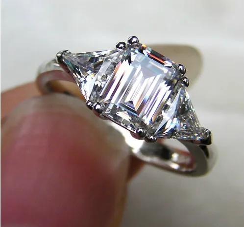 3 камня Ювелирные изделия 14K белое золото 3Ct синтетический Изумрудный алмаз