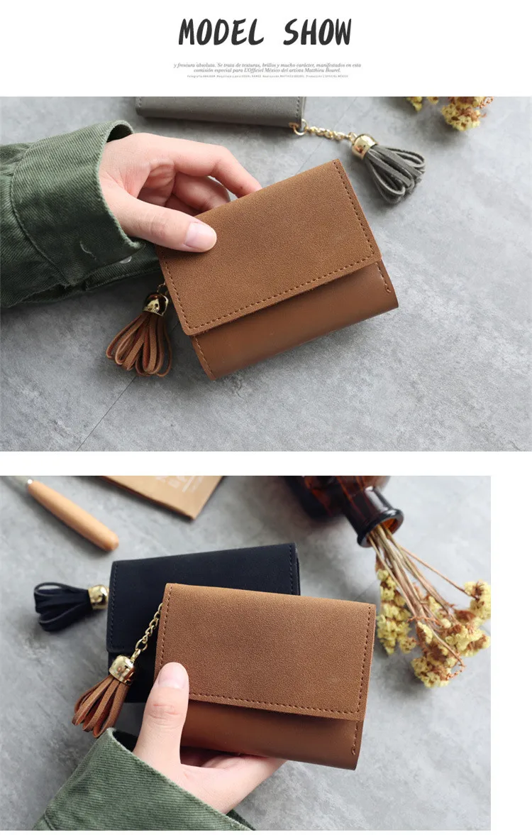 XZXBBAG Модные женские короткие кошельки с кисточками на застежке женский кошелек из искусственной кожи для монет для девочек многофункциональная сумка для денег простая Студенческая сумка для карт