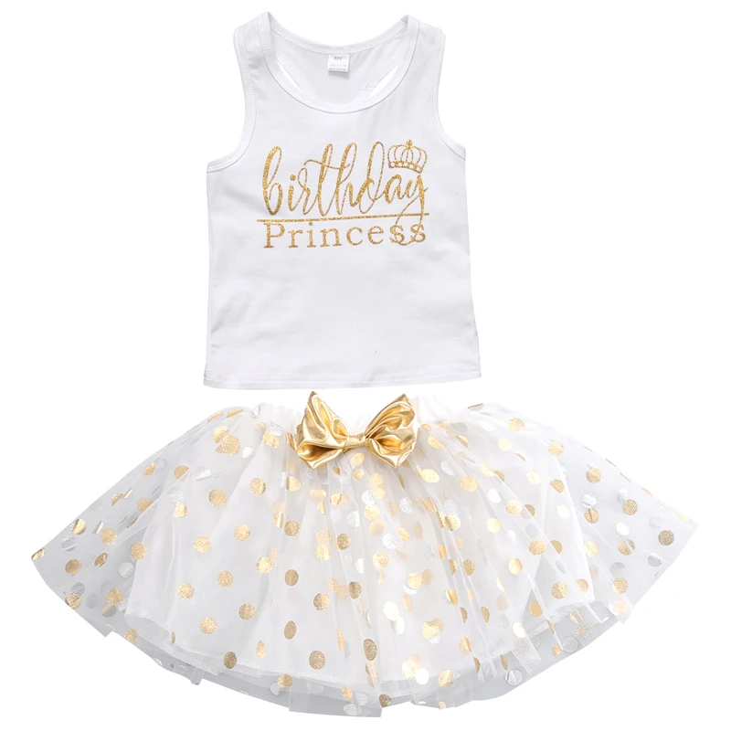 2 шт. Детская футболка без рукавов и юбка пачка с бантом в горошек|kids clothes set|clothing