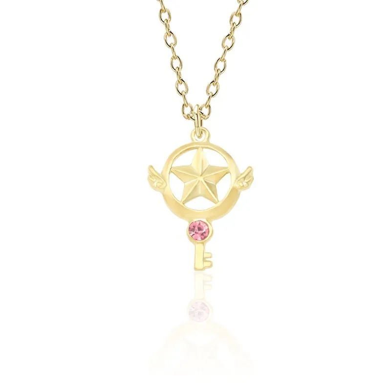Anime Cardcaptor Sakura Necklace Women Cartoon Gold Metal Rhinestone Card Captor Sakura Kinomoto Star Necklaces Pendants Colar - Окраска металла: Red