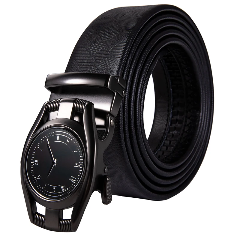 

PD-2102 Hi-Tie Fashion Men's Business Belt Formal Designer Black Cowhide Genuine Leather Watch Buckle Belt Automatic Top Quality