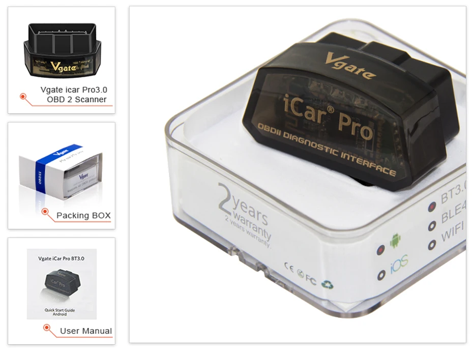 Vgate iCar Pro OBD2 ELM 327 Bluetooth диагностический адаптер OBD2 сканер pro OBDII считыватель кодов ELM327 v2.1 Лидер продаж