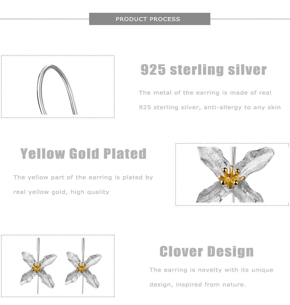 Lotus Fun Настоящее 925 Висячие серьги из серебра 925 пробы для женщин цветок клевера крюк длинная серьга Druzy богемные серьги хорошее ювелирное изделие