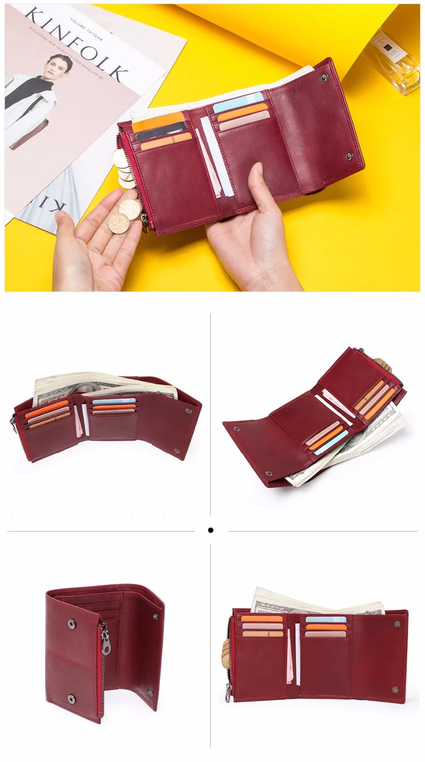 Contact's Fashion Coin Purse Zipper Wallet Genuine Leather Women Wallets Small Money Bag for Ladies Short Billfold Card Holder