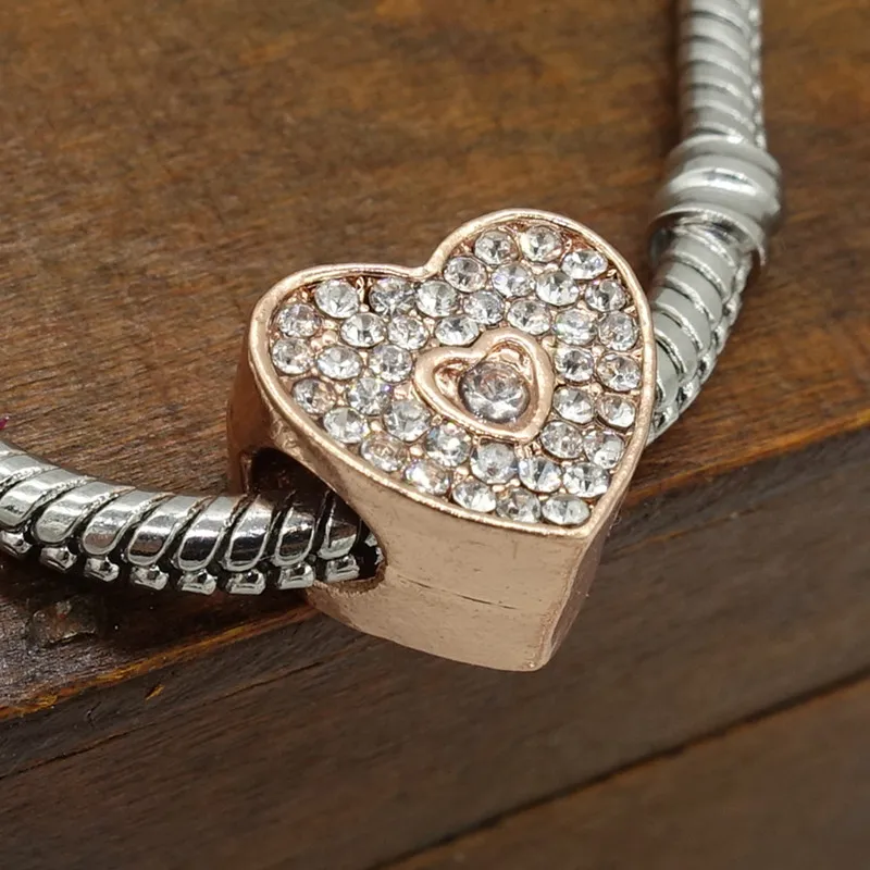 TTBEADS 1 шт. сердце розовое золото CZ европейские шармы россыпью разделитель Бусины