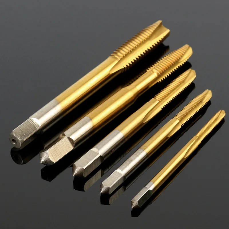 

5PC /lot High Quality HSS Hex Shank Titanium Plated Hand Screw Spiral Point Thread Metric High Speed Drill Tap Bits M3-M8