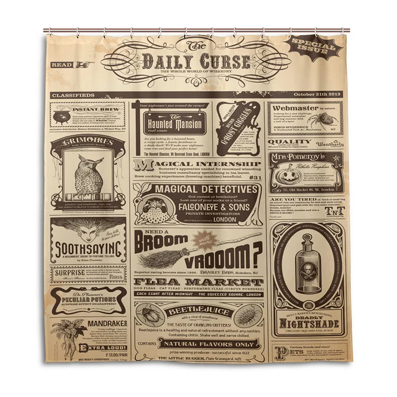 Забавная Ретро винтажная занавеска для душа в виде газеты ванной штора Хэллоуина