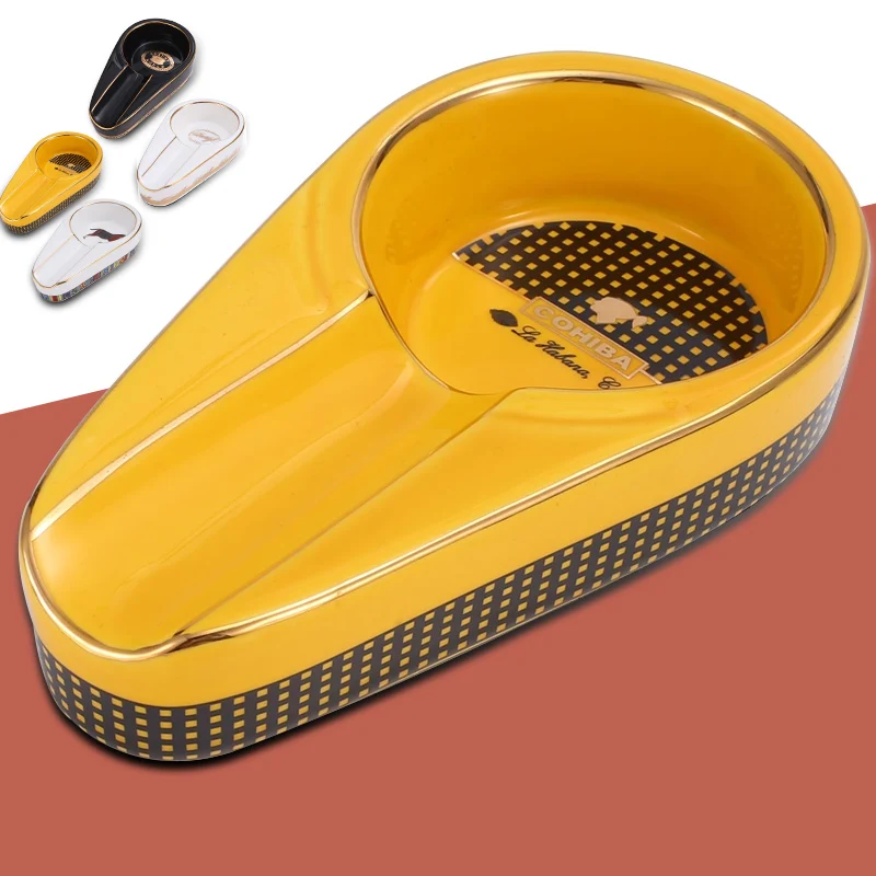 COHIBA Cigar Gadgets Ceramic Ashtray Single Holder Round Ash Slot 4 Colors Yellow Tobacco Cigarette Gift Box | Дом и сад