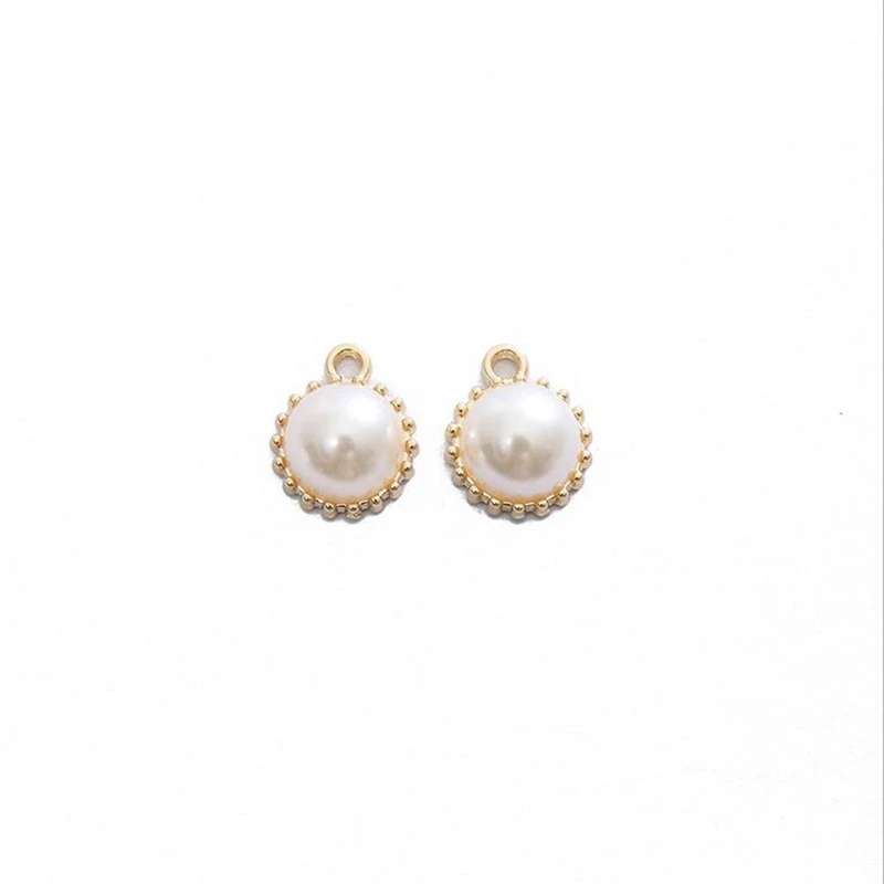 

100pcs/lot gold color round beads pearl charms for diy fashion earrings pendants jewelry making findings connectors accessories