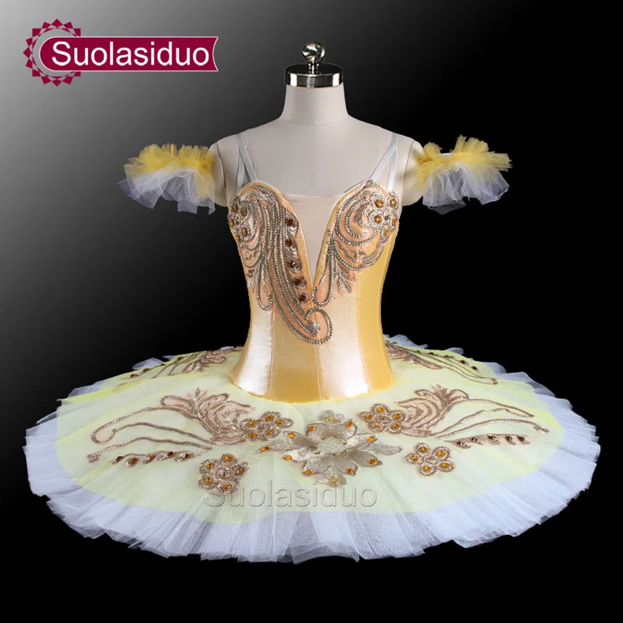 

Latest Sugar Plum Fairy Gold Professional Ballet Tutu Girl's Pancake Princess Florina Classical Ballet Stage Costumes SD0073