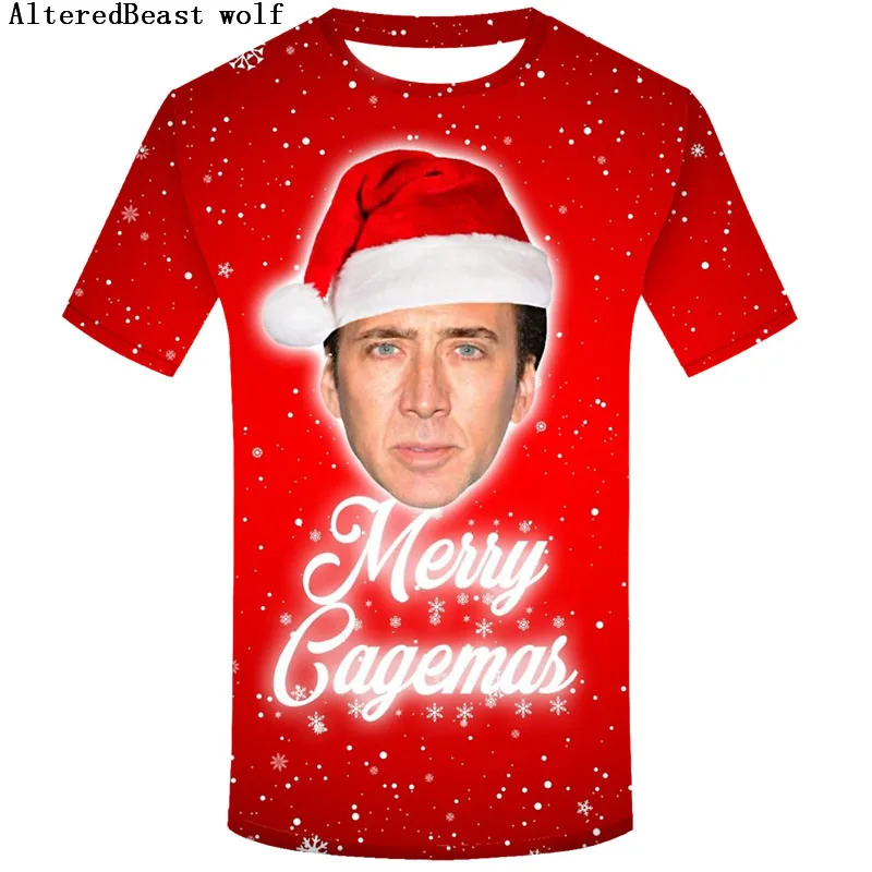 Nicolas Cage, Рождественские 3D футболки, Мужская хип-хоп футболка, на заказ, забавная футболка, Мужская 3d футболка с коротким рукавом, мужские футболки