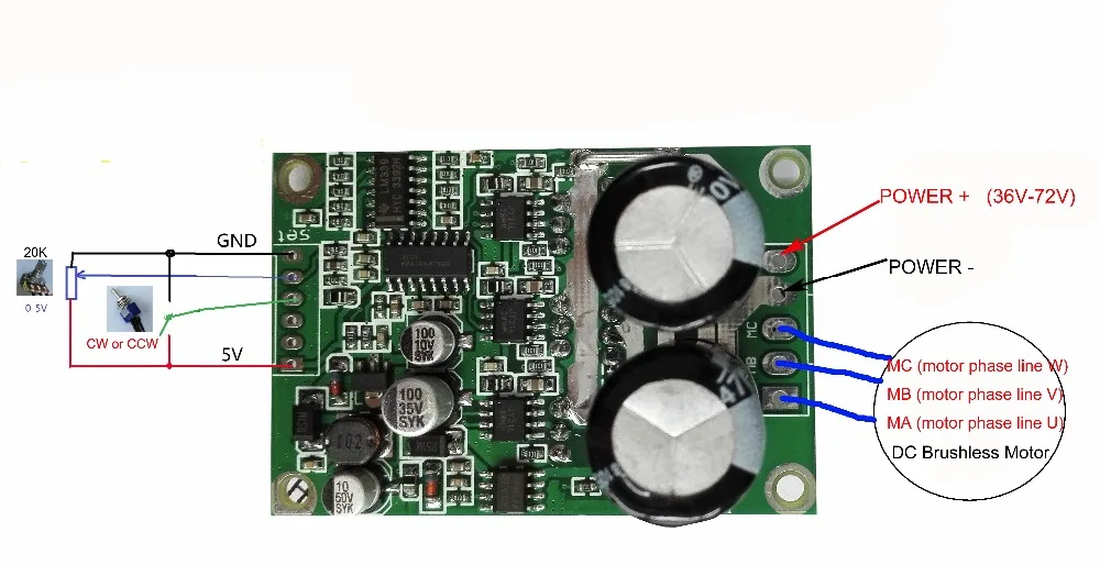 6.5E 36 v-72 v 700W DC бесщеточный мотор Управление, Бессенсорный двигатель Управление доска