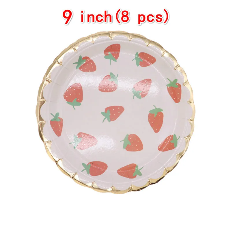 7 inch(8 pcs) 8 шт одноразовая Клубничная Посуда Бумажная солома/тарелка/чашка/салфетки желтый лимон День Рождения украшения для взрослых для свадьбы - Цвет: 7 inch(8 pcs)