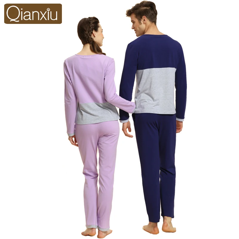 2020 Spring Women casual Patchwork Pajama sets Female Modal cotton Sleepwear suit Long sleeve t shirt + pants Plus size | Женская одежда